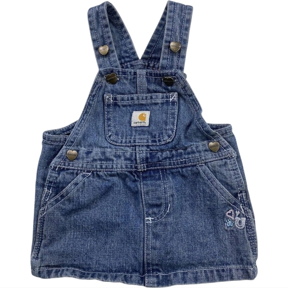 Carhartt Embroidered Blue Jean Jumper Dress 100% Cotton Girls 6 Months - Picture 1 of 4